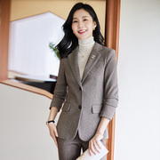 韩版英伦风格子小西装外套女2023秋冬季修身显瘦气质长袖西服套装