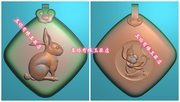 兔子精雕图兽头双面十二生肖兔子莲花牌JDP机雕图玉雕图仿古福环
