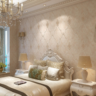 4D欧式田园刺绣无缝墙布浪漫温馨满铺卧室客厅背景墙防水壁布