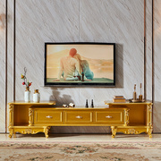 欧式电视柜实木伸缩地柜别墅酒店客厅茶几电视柜组合富贵金色2.6