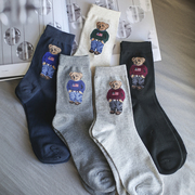 学生袜子韩国进口泰迪熊卡通，男袜纯棉中筒袜卡通学院风舒适透气