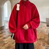 酒红色美式复古卫衣男冬季加厚半拉链外套冲锋衣内胆设计感POLO衫