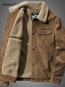 羊羔绒棉衣男士秋冬季加绒加厚保暖夹克外套短款复古大码工装棉服
