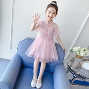 女童中国风刺绣盘扣汉服，套装2023夏季女宝宝古风连衣裙两件套
