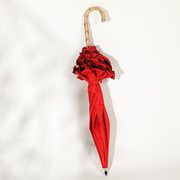 嫁衣大红伞 复古竹柄长杆伞结婚伞大红色蕾丝遮阳裙边新娘伞