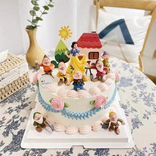 网红公主和七个小矮人蛋糕装饰卡通人物摆件儿童女孩宝宝生日插件