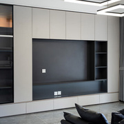 满墙电视柜本木创意全屋客厅满墙电视柜一体设计整强背景储浅灰色