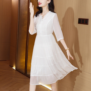 法式温柔风连衣裙，女2023夏季白色木耳边纱裙气质显瘦雪纺裙子
