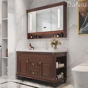 美式浴室柜橡木实木智能镜柜一体陶瓷盆卫生间洗手柜洗漱台盆套装