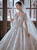 法式一字肩重工奢华婚纱2024新娘高级质感复古大拖尾白色主纱