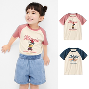 日系女宝夏季纯棉短袖T恤男女童卡通动漫圆领插肩袖上衣儿童打底