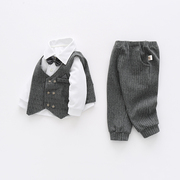 一周岁儿童衣服婴儿秋冬套装英伦，风男宝宝礼服洋气绅士西装三件套