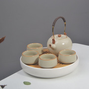 圆形陶瓷盘日式汝窑提梁壶套装家用功夫茶具简约手提单壶一壶四杯