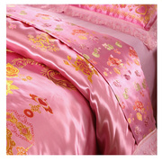 中式婚庆杭州丝绸被套织锦缎龙凤，百子结婚被面子全脱卸被罩四件套