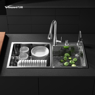 万和Vanward厨房双槽304不锈钢加厚手工纳米家用洗菜盆台下盆水槽