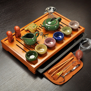 冰裂紫砂陶瓷功夫茶具套装家用茶壶茶杯整套竹子茶盘茶台
