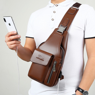 男士胸包大容量休闲斜挎皮包，时尚通勤旅行男包潮流单肩跨包
