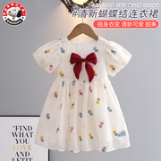 史努比夏季女童连衣裙2024花朵，蝴蝶结裙子女宝宝，时尚公主裙