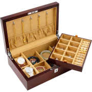 珠宝首饰盒子木质双层收纳饰品盒实木贴皮带锁简约收藏绒布轻奢