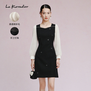 La Koradior拉珂蒂2024春法式柔感绵羊毛钉珠优雅洋装连衣裙