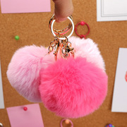 毛球钥匙扣女可爱仿獭兔毛粉红色钥匙链DIY钥匙配饰书包挂件挂饰