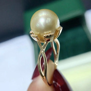 diy珍珠配件g18k黄金珍珠戒指，空托遮瑕款指环，女配10-11mm圆珠