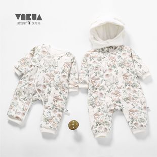 婴儿衣服冬装新生女宝宝连体衣加绒哈衣外出洋气时髦85308