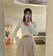 Cmy  korea韩国东大门女装 短款设计交叉款垫肩打底T恤