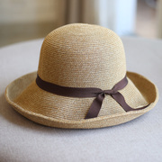 渔夫帽子女夏季防晒草帽，细带蝴蝶结盆帽潮，遮阳帽太阳帽可折叠韩版