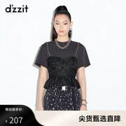dzzit地素 奥莱夏款假两件复古宫廷短袖T恤女3D2D3131A