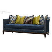 美式奢华皮布结合蓝色沙发现代简约轻奢真皮沙发组合1+2+3客厅