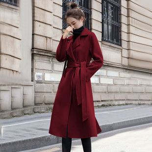 早春高级感大衣外套女时尚，气质红色毛呢，外套宽松外套厚呢子大衣潮