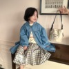 2024春款女童韩版可爱娃娃领泡泡袖牛仔衣儿童中长款衬衫外套洋气