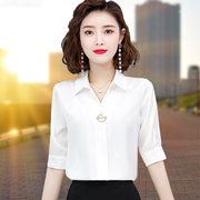 韩版雪纺衬衫女2023夏季中袖白色洋气上衣职业小个子高端显瘦衬衣