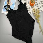 外贸女士三角连体泳衣，黑色修身款，带钢托无胸垫超薄法码4248