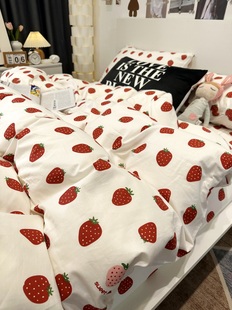 ins少女时尚水果卡通草莓小清新全棉四件套纯棉被套床单床上用品