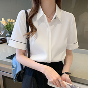 白色衬衫女短袖职业正装夏季气质，雪纺商务工作服，宽松面试衬衣中袖