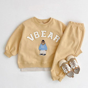 韩版春秋儿童运动潮搭套装卡通小熊字母印花长袖卫衣+裤子两件套