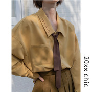 2024春秋chic字母刺绣衬衫，女法式复古宽松衬衣设计感小众上衣