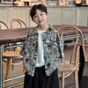 24夏中小童男童韩国童装柔软雪纺宽松绿色花朵短袖衬衫上衣