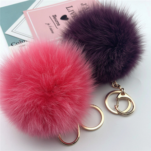 10cm大狐狸毛球钥匙扣，包挂件(包挂件，)女韩版毛绒挂饰汽车钥匙链