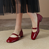 红色单鞋婚鞋真皮漆皮粗跟一字带，玛丽珍鞋，新娘鞋42大码女鞋41—43