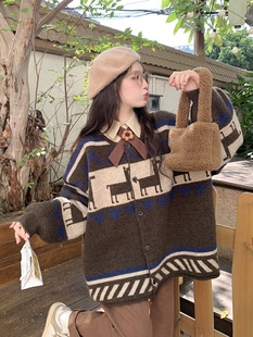 大码女装森系复古学生宽松针织，开衫外套+衬衫两件套秋季胖mm套装