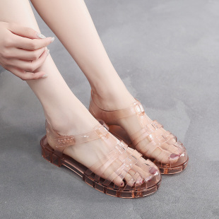 网红凉鞋女夏季洋气平底包头透气透明水晶果冻鞋柔软舒服防水