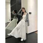 刘亦菲同款长袖开衫打底吊带背心白色长裙女夏季2024新时尚三件套