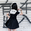 Miub原创设计日系夏季学院jk条纹短袖水手服少女修身刺绣连衣裙女