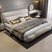 高端真皮床现代简约轻奢双人软床，软包靠背储物婚床1.8米2米皮艺床