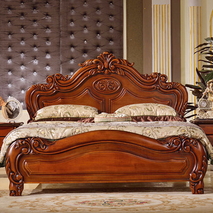 欧式全实木床美式高箱储物床1.8米双人大床，1.5米的卧室床结婚床