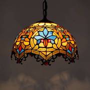 美法式彩色玻璃复古餐厅灯，欧式酒吧茶室卧室阳台走廊琉璃楼梯吊灯
