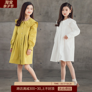 韩国童装女童衬衫连衣裙儿童春装polo领裙子2024洋气长袖百褶